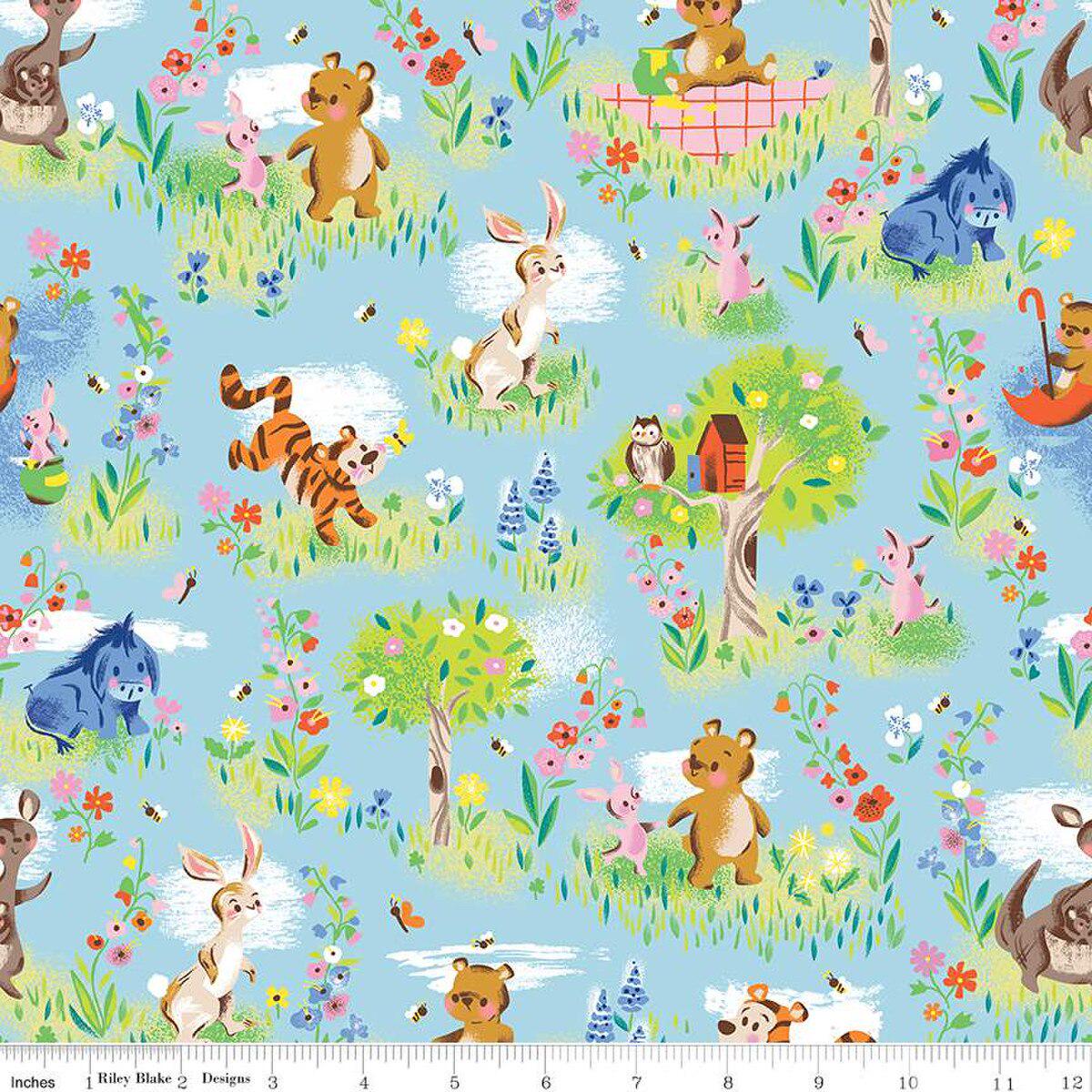 100 Aker Woods Winnie the Pooh Main Sky for quilting, apparel and home decor by Jill Howarth C15170-SKY 100% cotton fabric