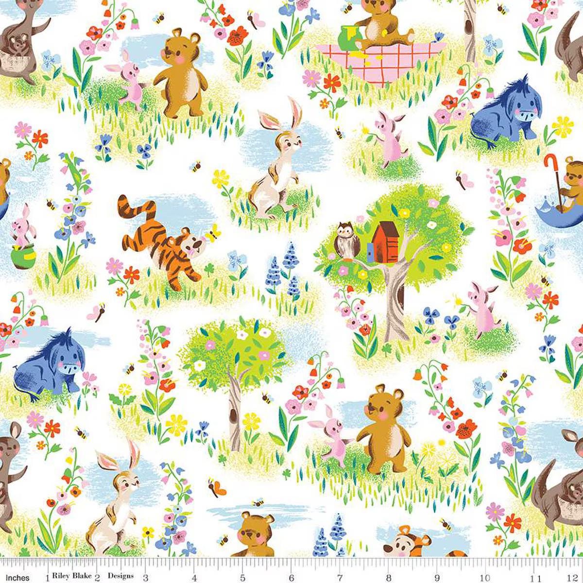 100 Aker Woods Winnie the Pooh Main White for quilting, apparel and home decor by Jill Howarth kids babies nursery C15170-WHITE 100% cotton