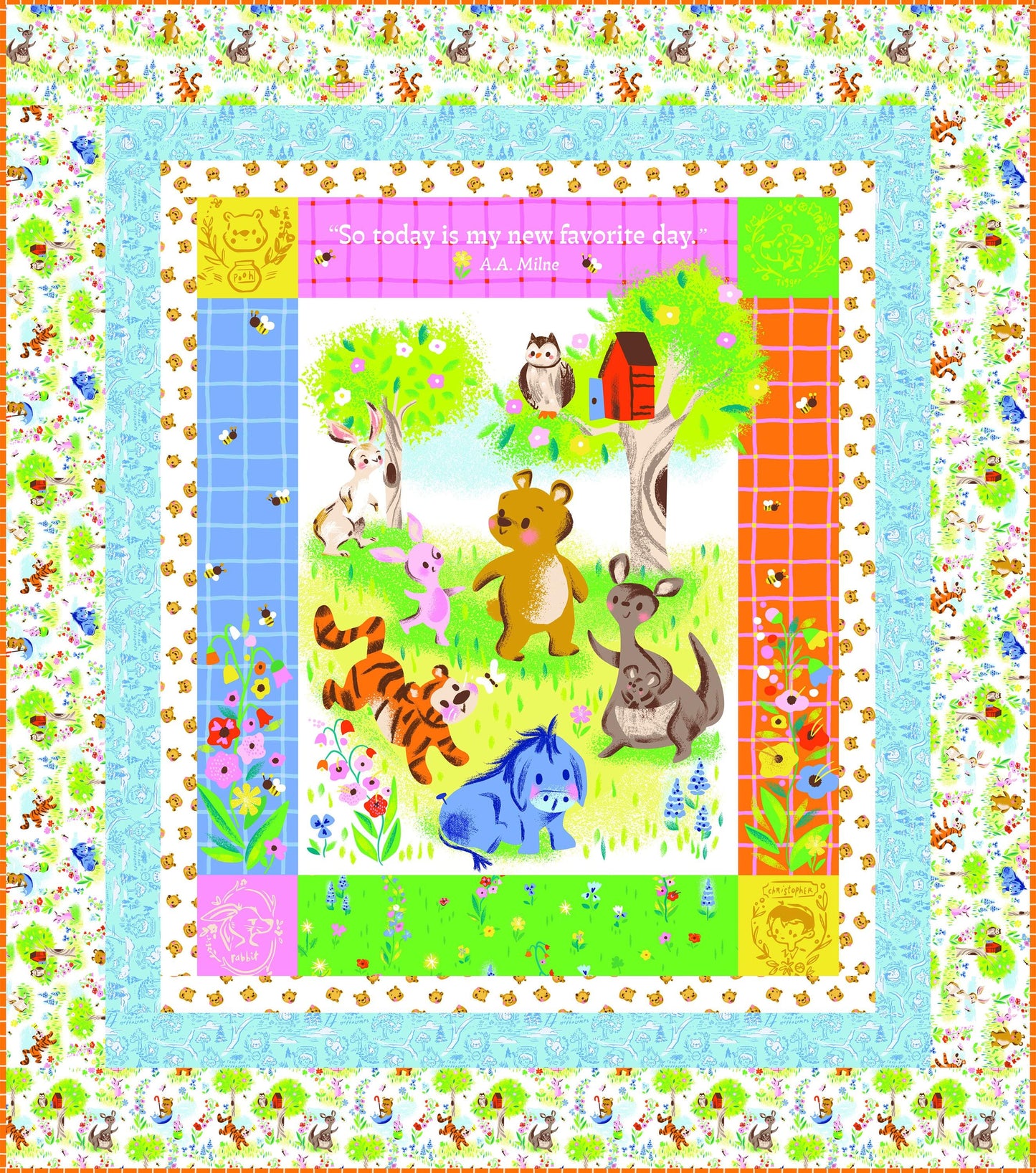 100 Aker Woods Winnie the Pooh Picnic Meadow Lime for quilting, apparel and home decor by Jill Howarth kids babies nursery C15172-LIME 100% cotton fabric