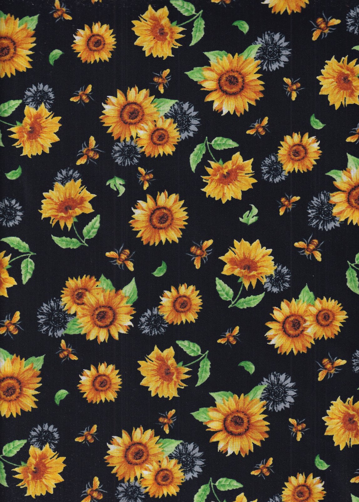 Hi Fashion Sunflowers And Bees Black Premium Print 100% Cotton fabric