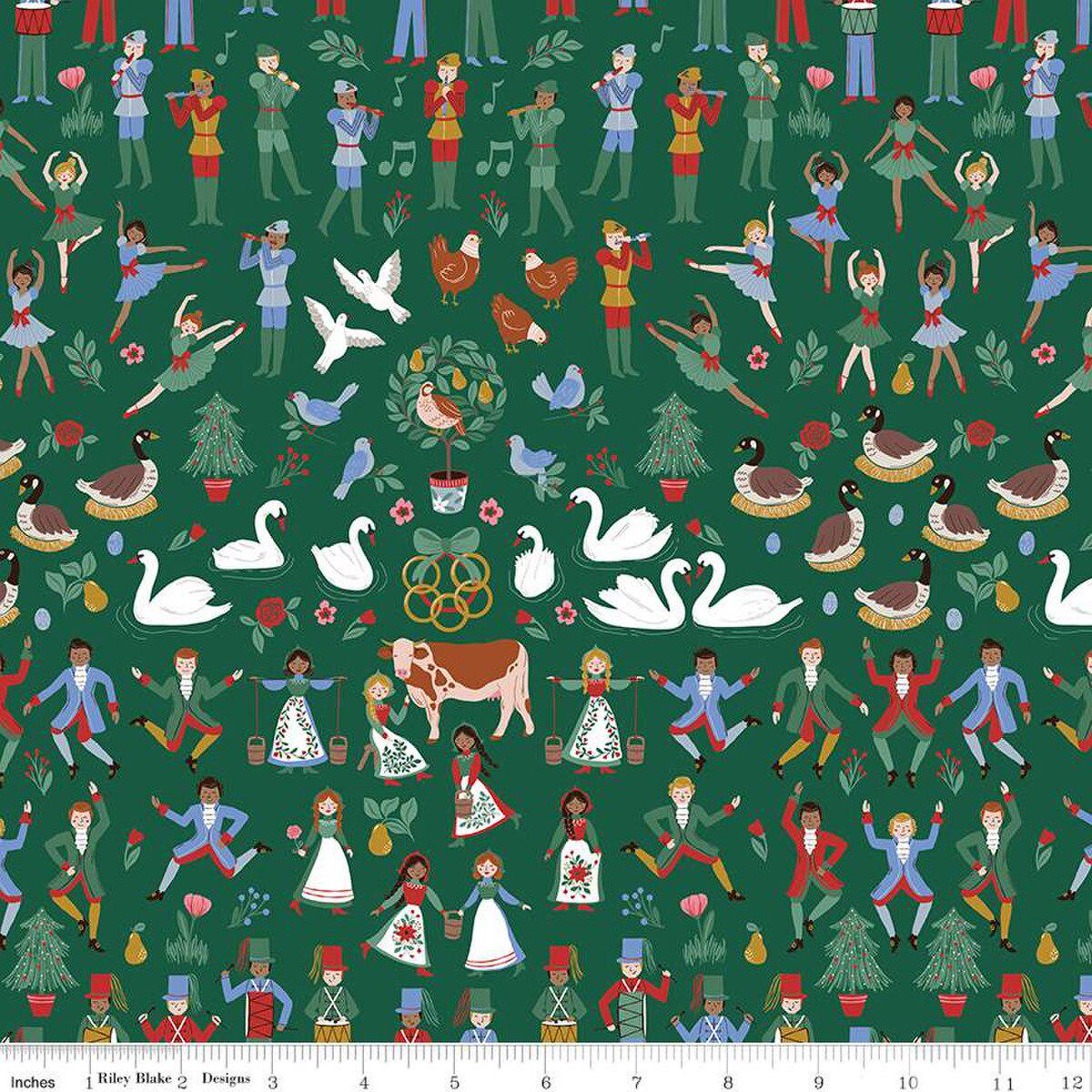 A Pear-fect Christmas Twelfth Day Green C14970-GREEN by Cayla Naylor for Riley Blake for quilting apparel and home decor 100% cotton fabric