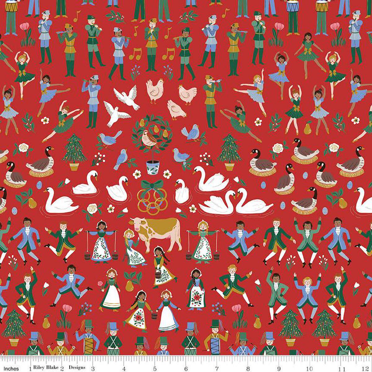 A Pear-fect Christmas Twelfth Day Red C14970-RED by Cayla Naylor for Riley Blake for quilting apparel and home decor 100% cotton fabric