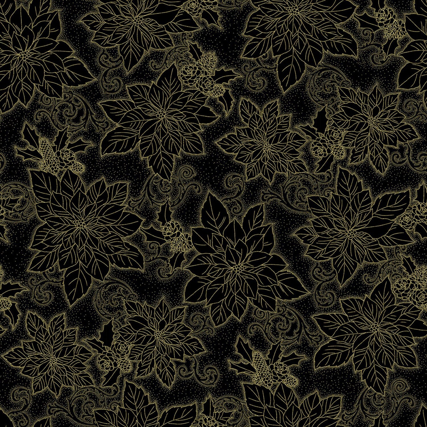 Black/Gold Christmas Splendor Hoffman Fabrics Collection in Holiday W7782H-4G 100% Cotton Quilting Fabric