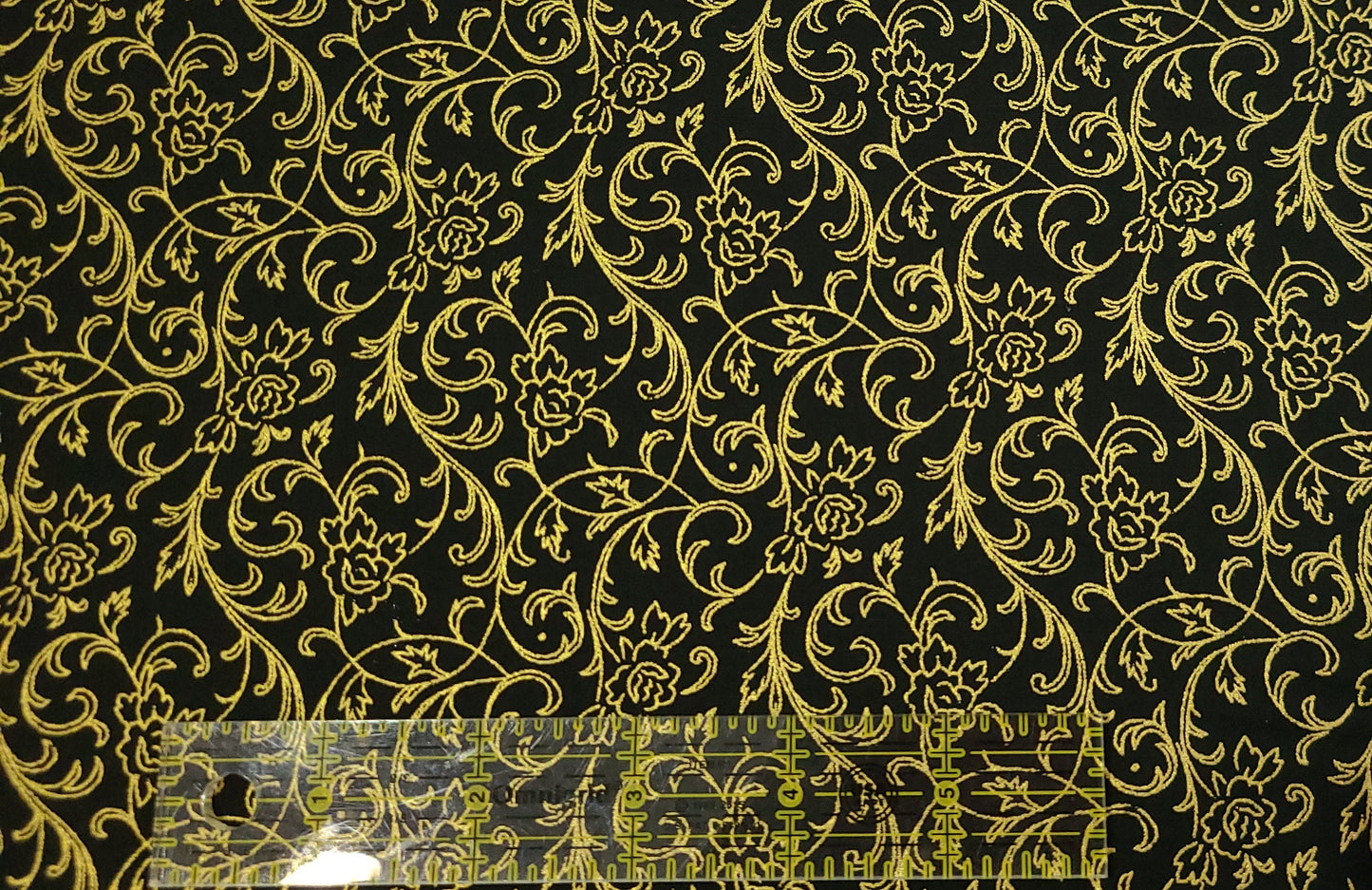 Black/Green & Gold Holly Jolly Christmas Metallic Fabric with Gold Vinery 100% Cotton Merry Christmas sold by half yard increments