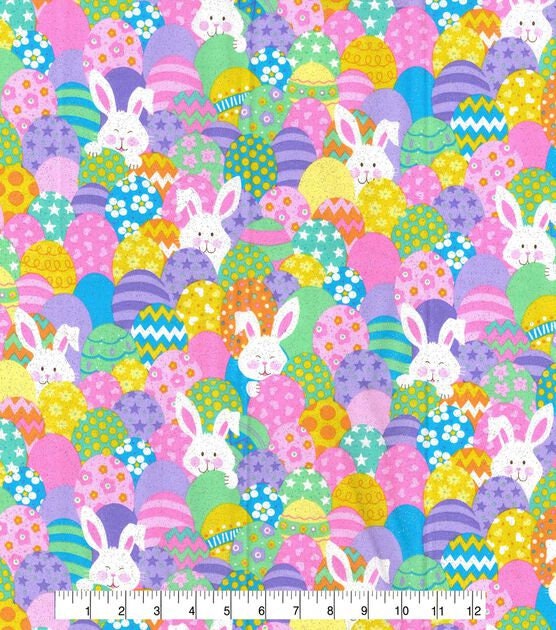 Bunnies and eggs Easter glitter nursery Cotton Fabric 100% cotton