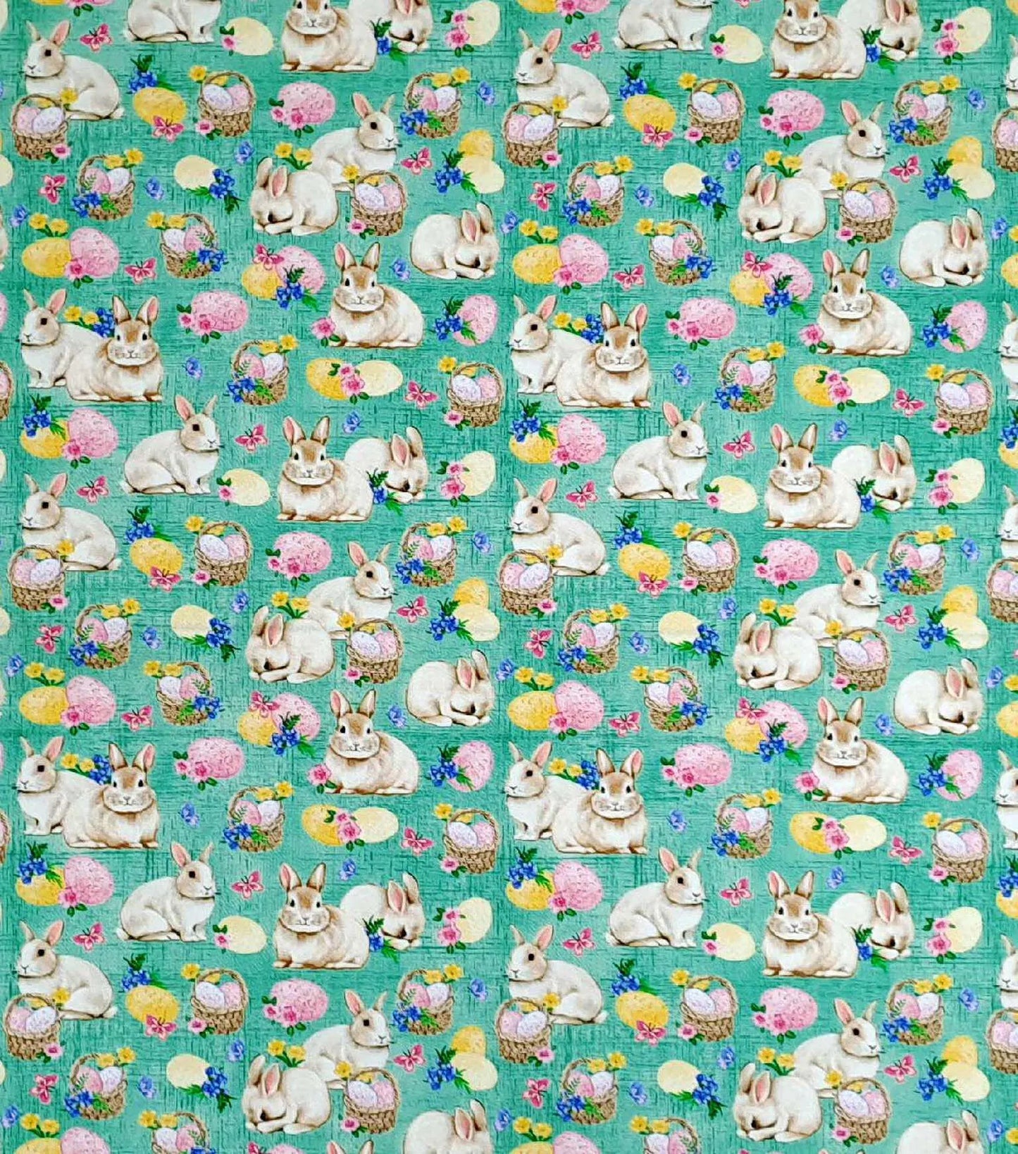 Bunny & Eggs on Sage Easter Cotton Fabric from 100% cotton