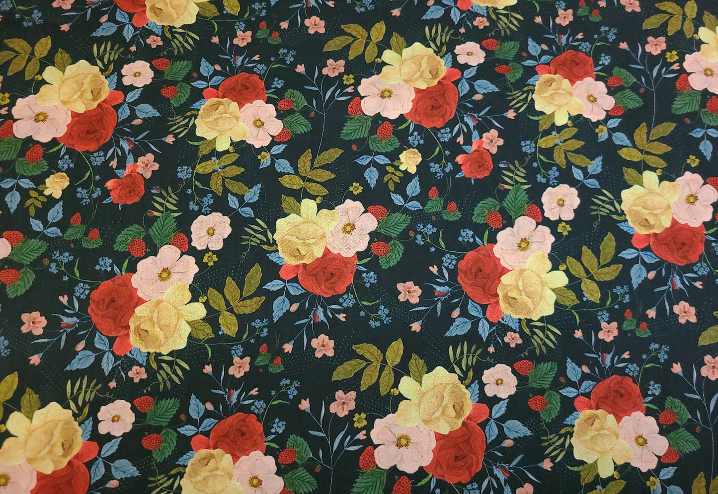 Country Cottage Large Florals on Navy fabric by Timeless Treasures 100% Cotton