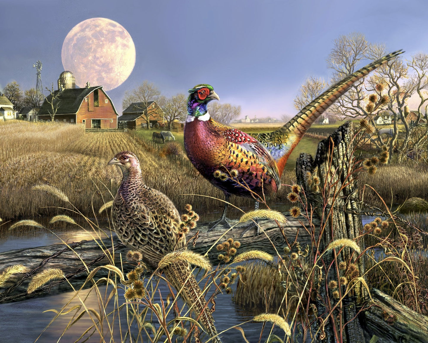 David Textiles Digital Prints ML-3197-0C-1 Harvest Moon Pheasants Panel 36"x44"