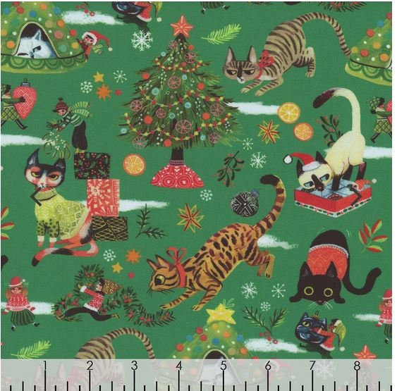 Dear Stella Not Ameowsed ST-DMB2225PINE Pine Pixie Play 100% cotton fabric