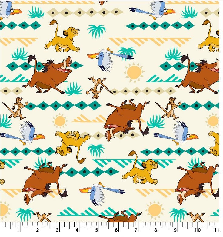 Disney Lion King Cotton Fabric Simba Geo print-- Simba, Timon, Pumbaa, Zazu Fat Quarter Half Yard One yard