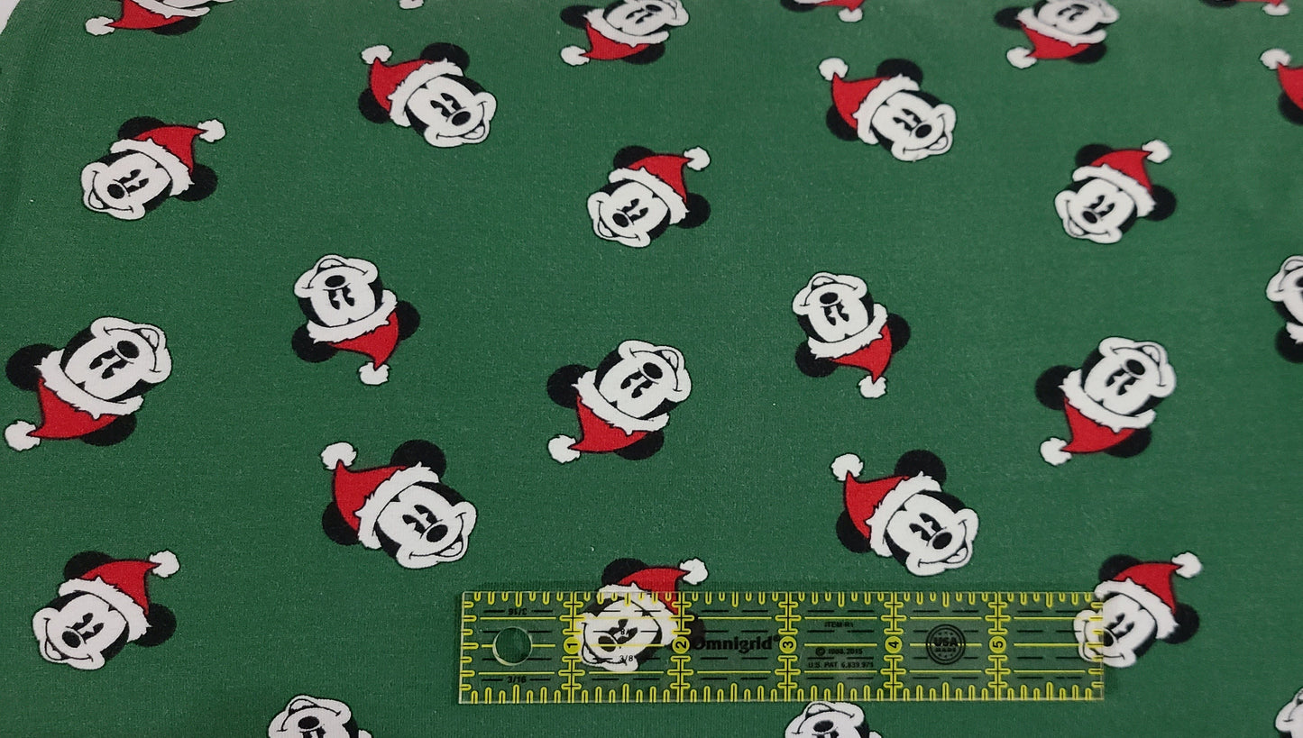 Disney Mickey Mouse Santa Toss Stretch cotton Knit Christmas Fabric 58'' wide FQ, half yard, one yard