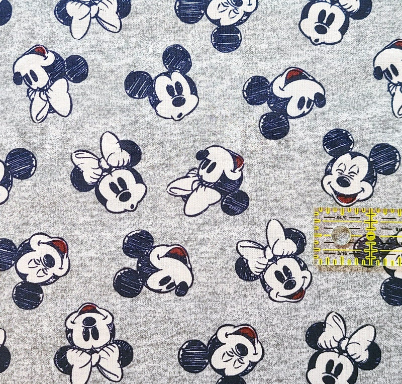 Disney Mickey and Minnie grey head toss 100% Cotton Fat Quarter Half Yard One Yard