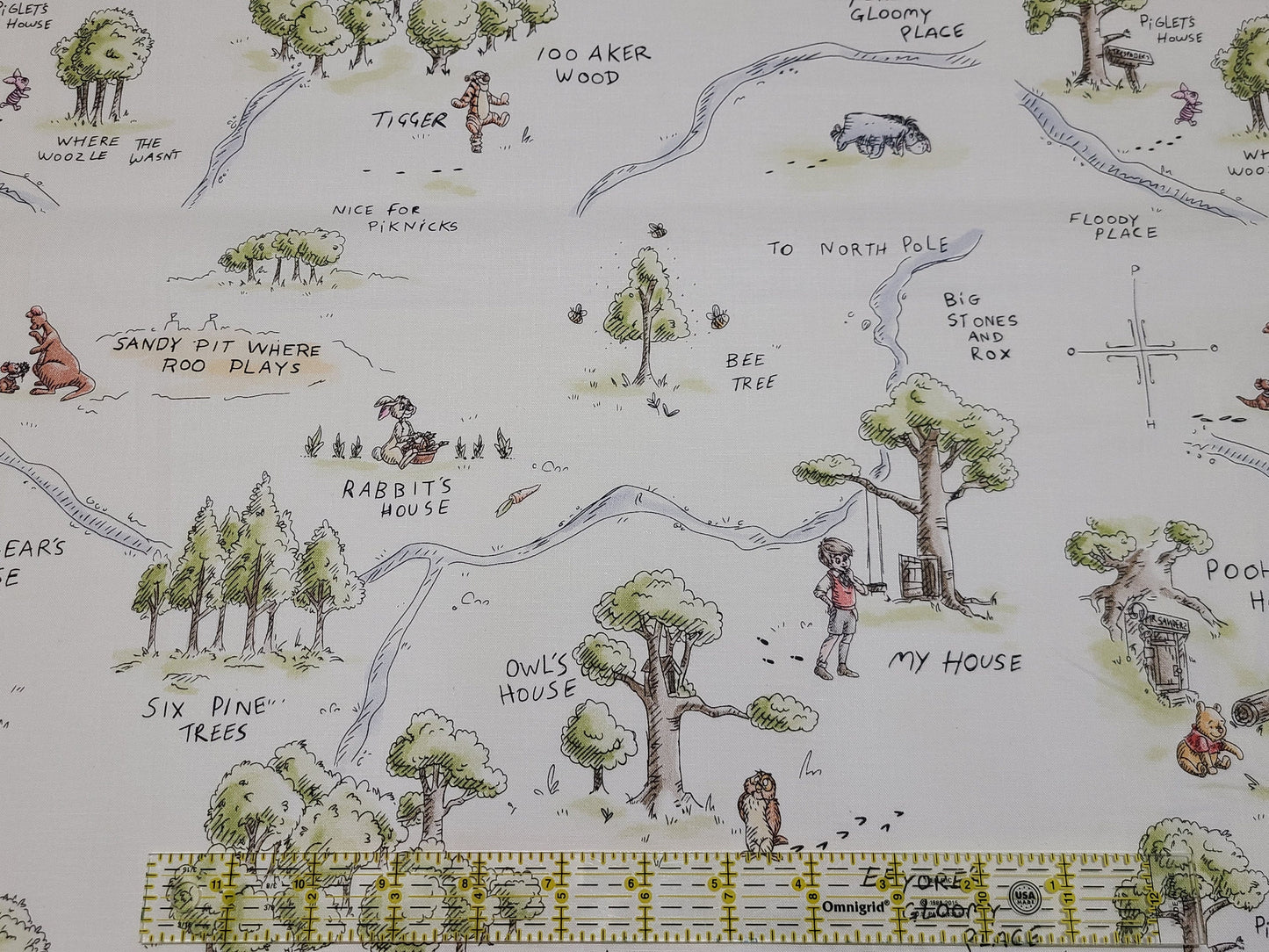 Disney Winnie The Pooh Map on White from Springs Creative 100% cotton fabric