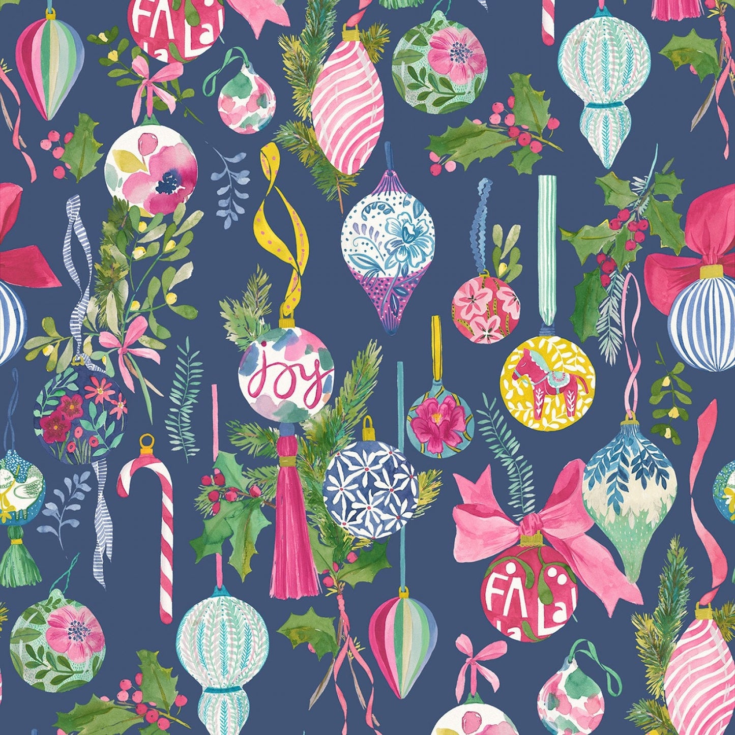 Fa La La Bluebell Gray Fa La La Midnight BG018 by Lewis & Irene Collection In Holiday From Lewis and Irene Fabrics 100% Cotton Fabric