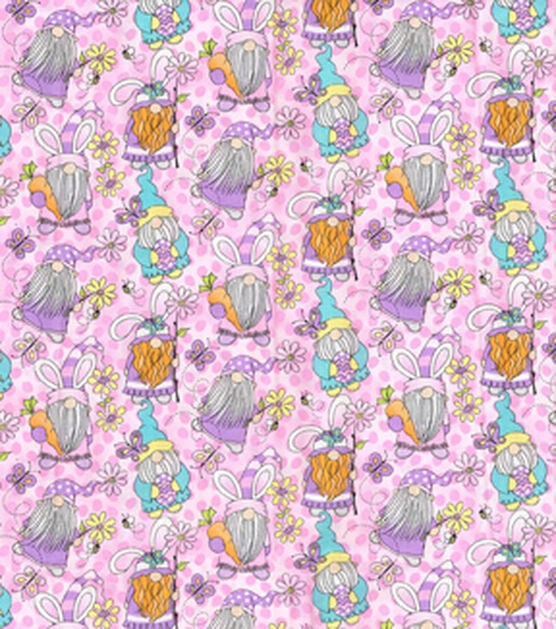 Fabric Traditions Easter Gnomes On Pink Easter Cotton Fabric 100% cotton