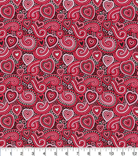 Fabric Traditions Paisley Hearts Black Valentine's Day 100% Cotton Fabric