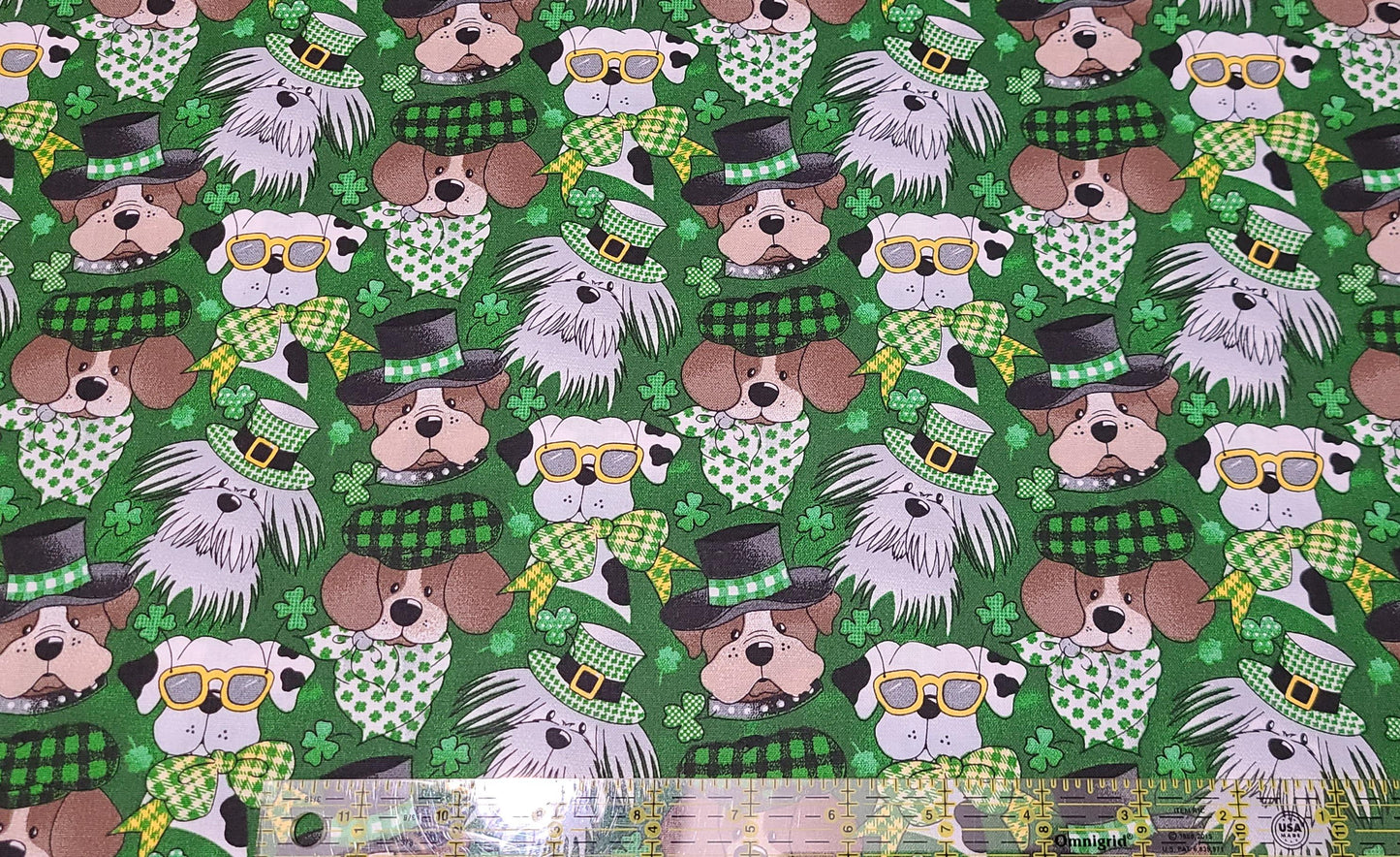 Fabric Traditions St. Patricks Day dog on green Cotton Fabric 100% Cotton