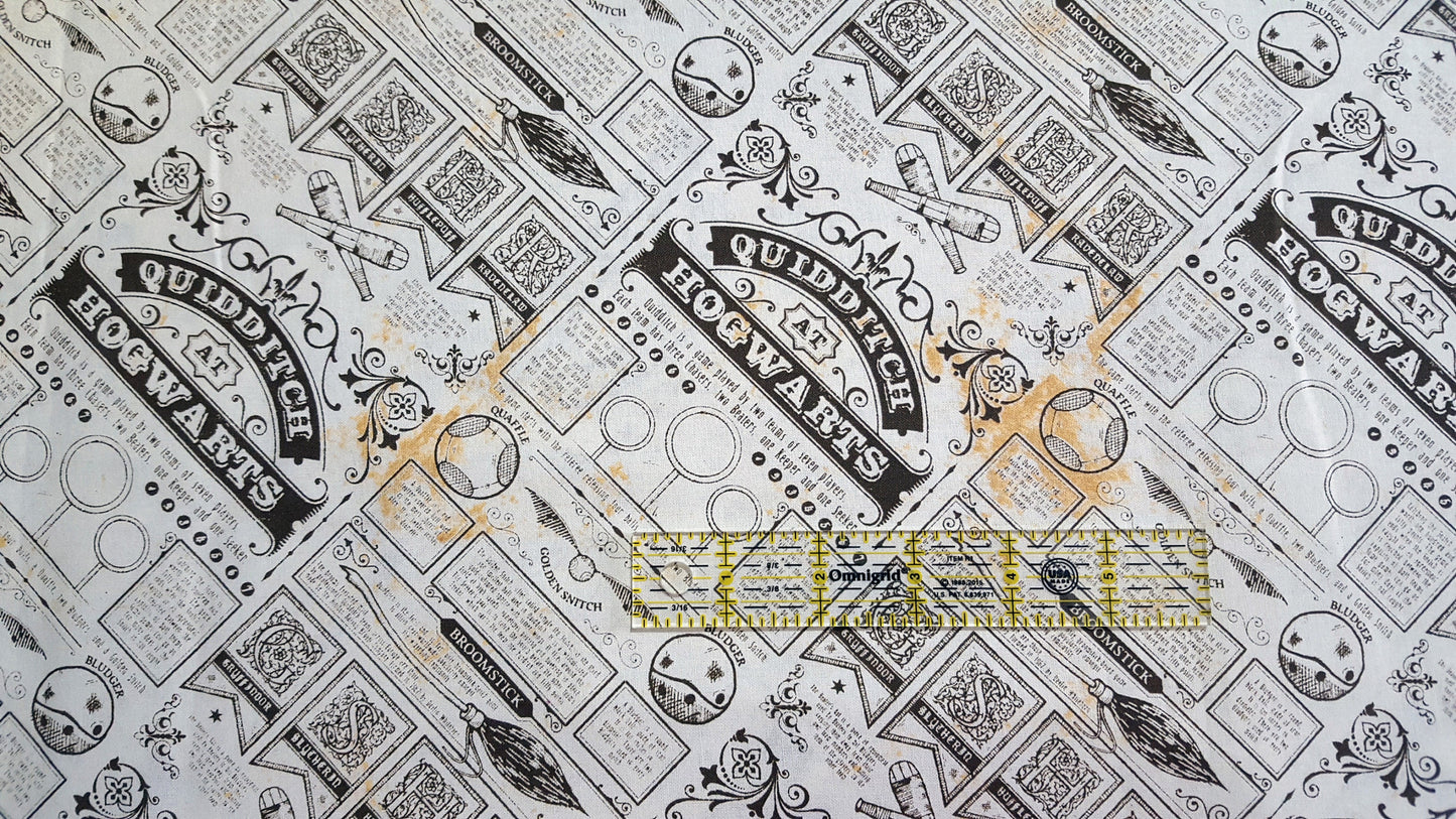 Harry Potter brown Quidditch at Hogwarts newspaper cotton fabric fat quarter half yard one yard