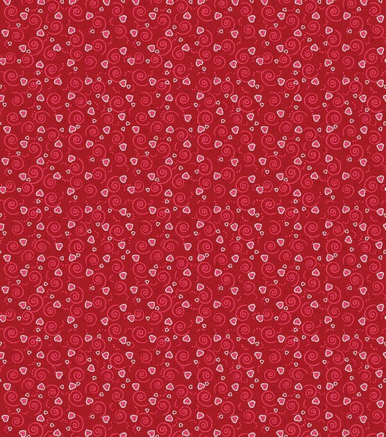 Hearts N Scrolls Red Glitter Valentine's Day 100% Cotton Fabric