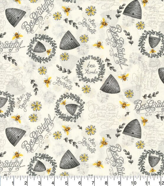 Hi Fashion Bee Hives And Sunflowers White Premium Print 100% Cotton Fabric