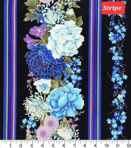 Hi Fashion Blue & Purple Metallic Floral Premium Cotton Fabric from Timeless Treasures 100% Cotton