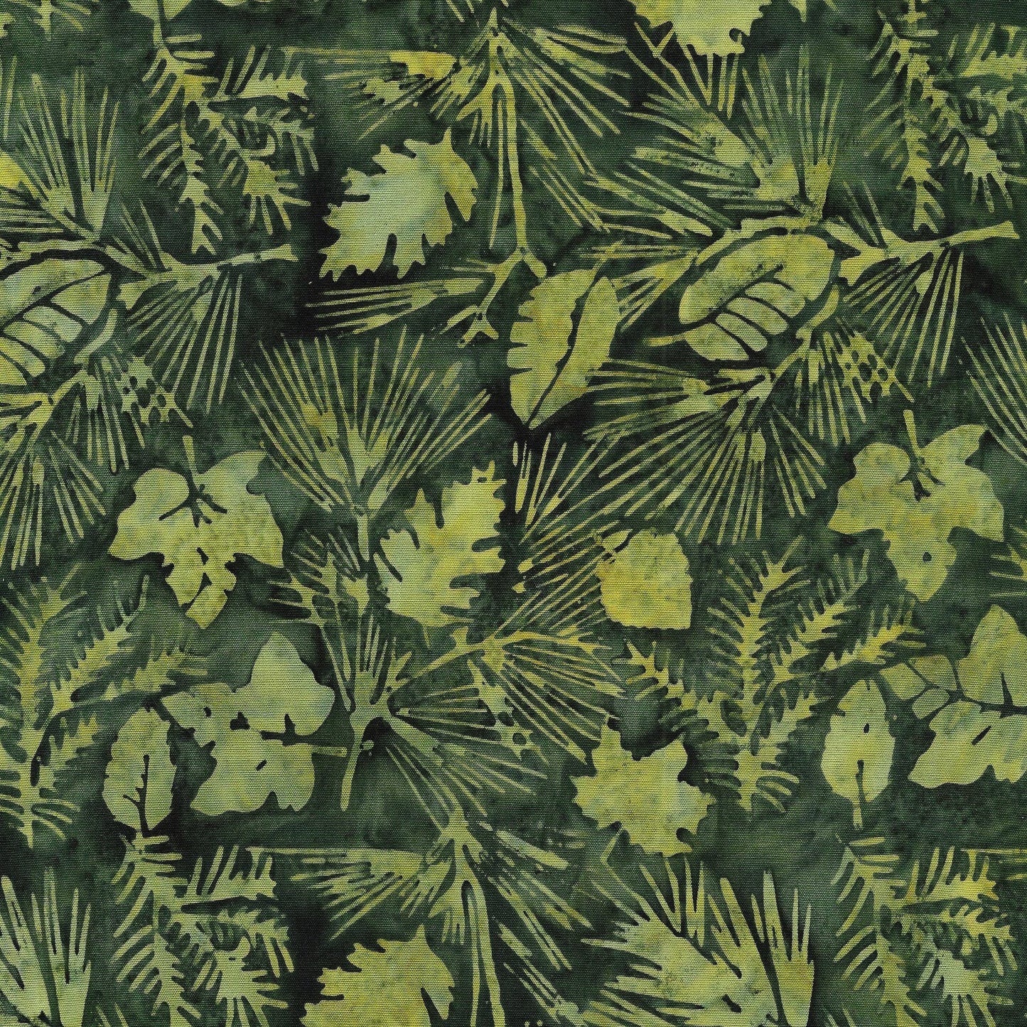 Island Batik 122337665 / Leaves-Green Avocado 100% cotton floral Batik fabric