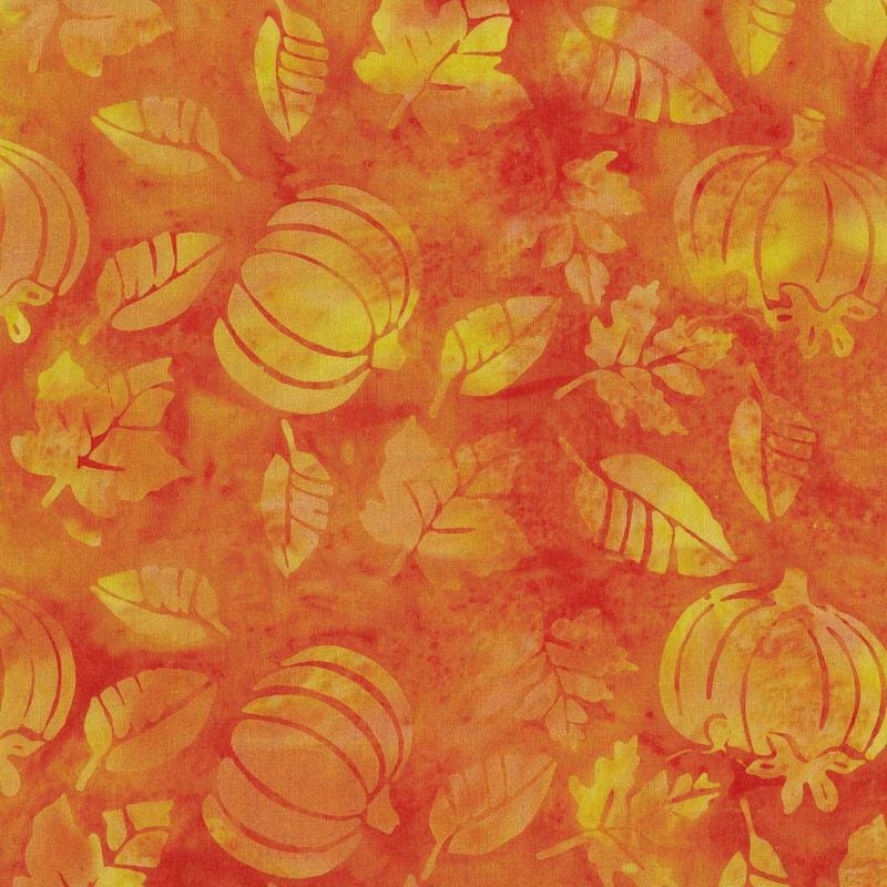 Island Batik 122367256 / Pumpkin Leaves-Orange Marmalade 100% cotton floral Batik fabric