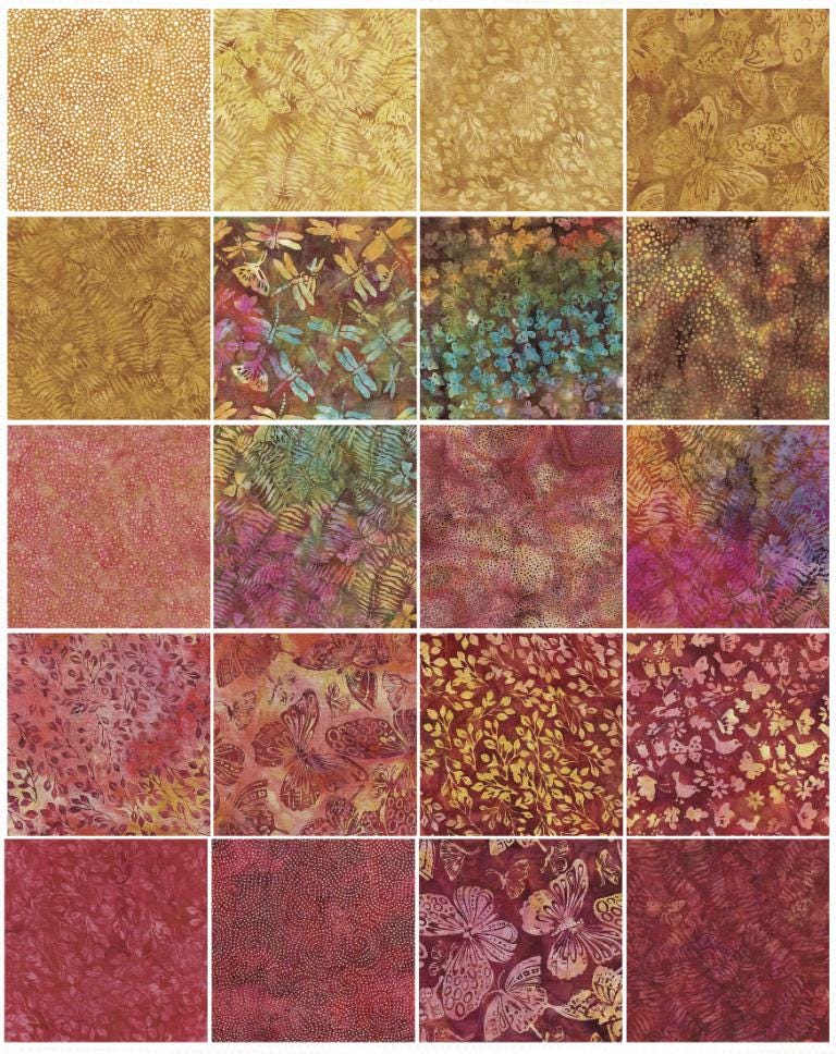 Island Batik Monarch-SP 2.5" Strips Pack Jelly roll precut 40 pieces 20 designs butterflies wings ferns leaves cotton Batik fabric