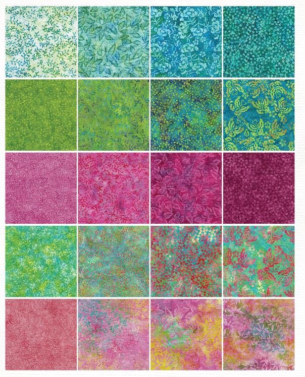 Island Batik Pin Dot Floral-ST 10" squares layer cake 42 pcs precut 20 designs pin dot floral blue green pink purple cotton Batik fabric