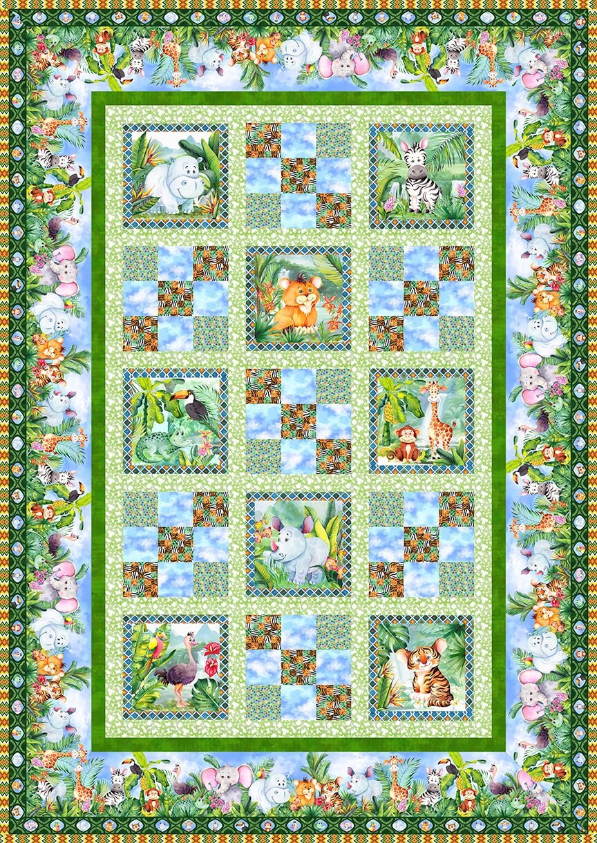 Jungle Friends Animals from In the Beginning Fabrics by Jason Yenter with coordinating fabrics 100% Cotton half yard by the yard