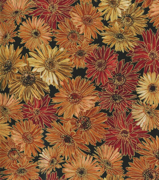 Metallic Harvest Mums Harvest Cotton Fabric fall theme 100% cotton