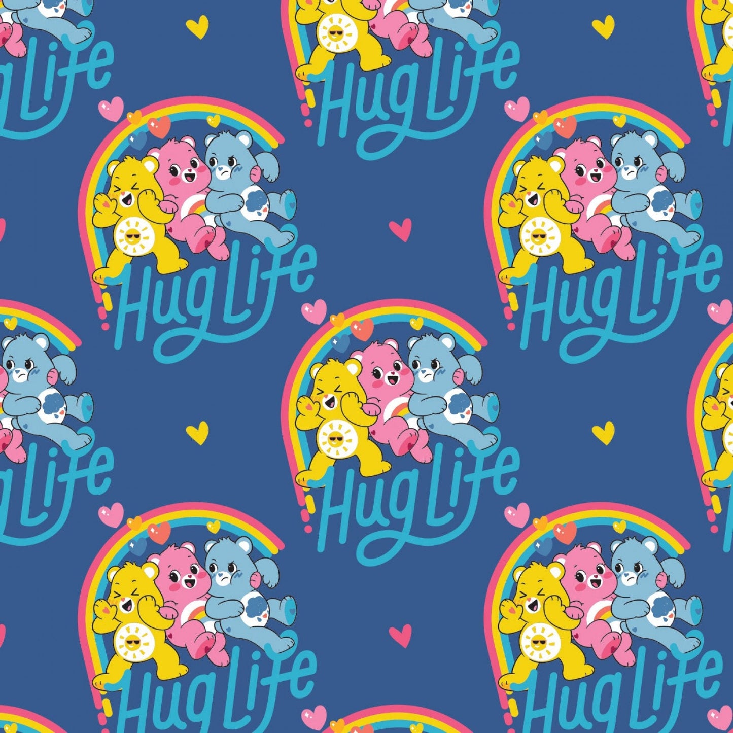 Navy Care Bears Hug Life by Camelot 100% Cotton Fabric