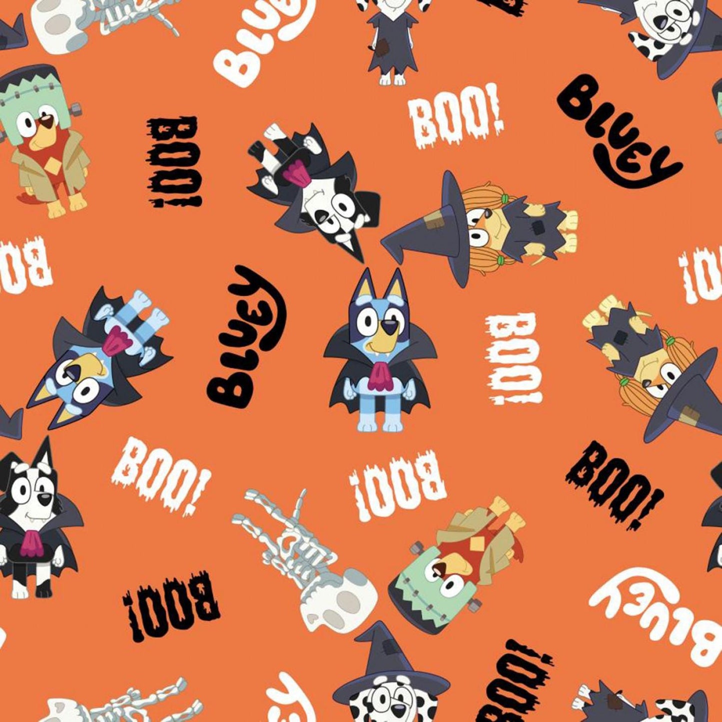 New! Springs Creative Bluey Halloween orange boo skeleton boo by BBC Collection 100% cotton fabric