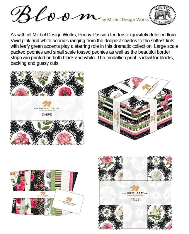 Northcott Bloom Collection Peony Passion by Michel Design Works Pattern PTNP020 100% Cotton fabric