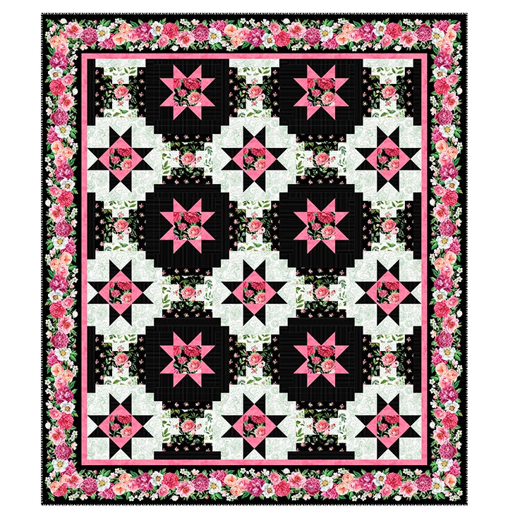 Northcott Blush Collection by Michel Design Works Packed Floral on green multi SP25617-72 Cotton Fabric with substrate 100% sateen stripes