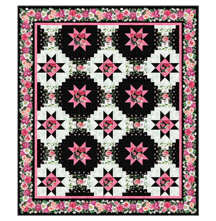 Northcott Blush Collection by Michel Design Works SW25621-99 Leaf toss WB black green 108" wide 100% Cotton