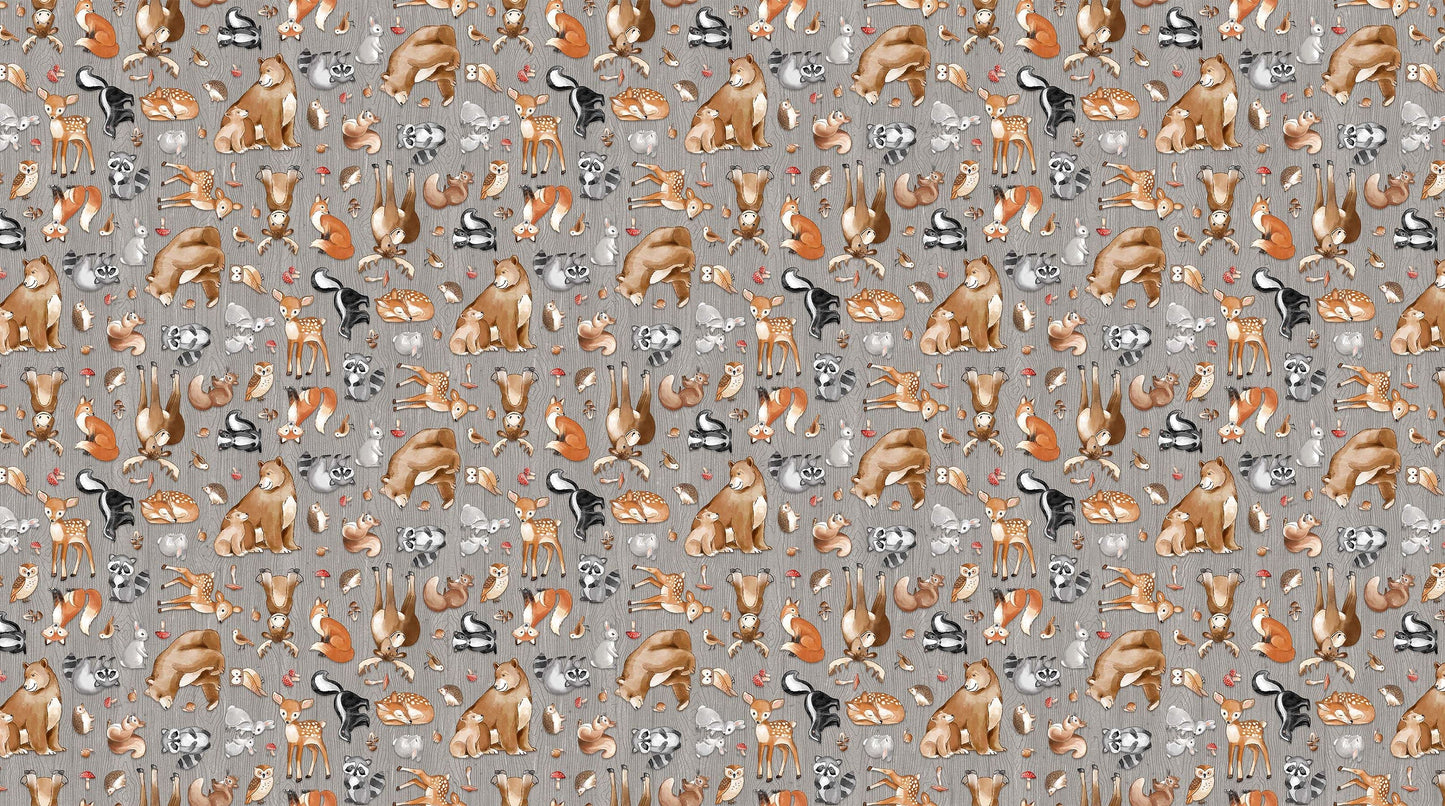 Northcott Woodland adventures Mid Gray Multi 25264-94 100% Cotton fabric