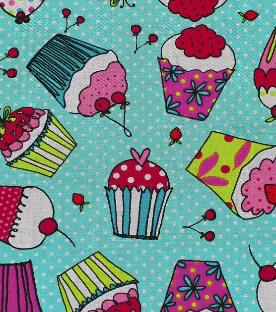 Novelty clearance Cotton Fabric Cupcake on Dots 100% Cotton