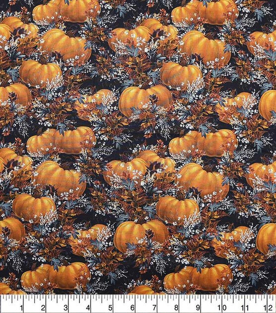 Pumpkins And Leaves Harvest Cotton Fabric fall theme 100% cotton