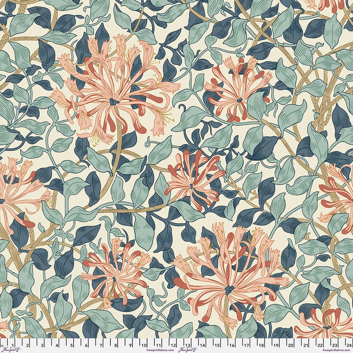 Original Morris & Co. Backing Fabric Backing Fabric Honeysuckle - Aqua 108" Quilt Backs QBWM016.AQUA 100% Cotton fabric