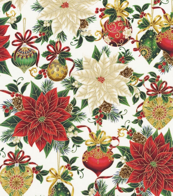 Robert Kaufman Christmas Splendor Cream Metallic Holiday Cotton Fabric Christmas Cotton Fabric 100% Cotton sold by half yard by the yard