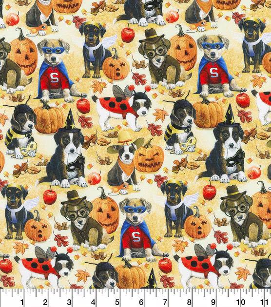 Robert Kaufman Puppy Masquerade on Cream Halloween Cotton Fabric fall theme 100% cotton