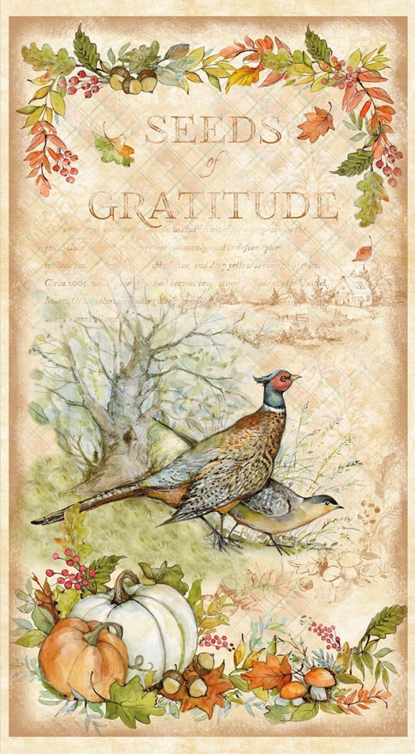 Seeds of Gratitude Thanksgiving Panel 39653-278 Cotton Fabric Wilmington Prints 24" x 44"