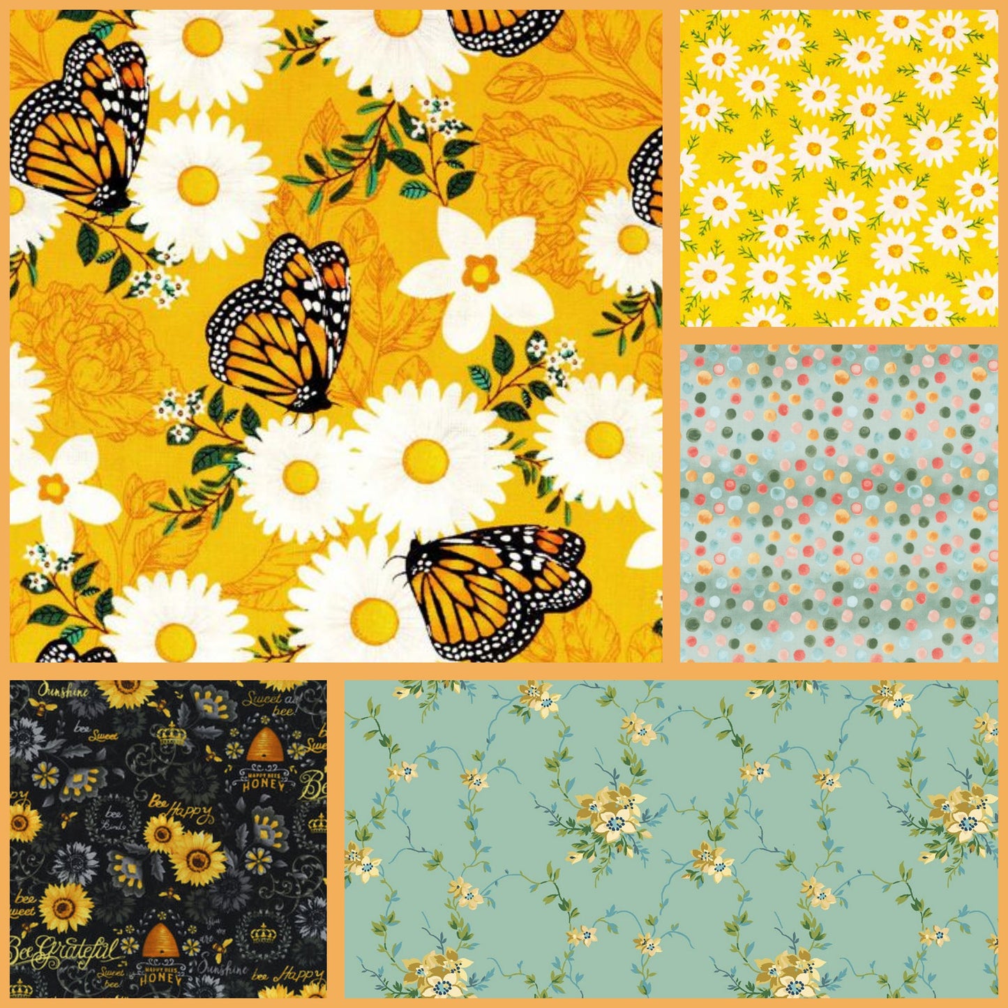 Singer Orange and Green Butterfly Keepsake Calico Cotton novelty fabric 100% Cotton