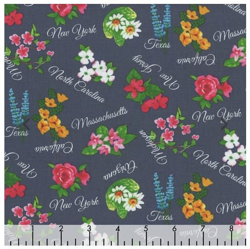Stateside Color Pop Studio State Flowers Gray from Blank Quilting 2119 95 100% cotton fabric