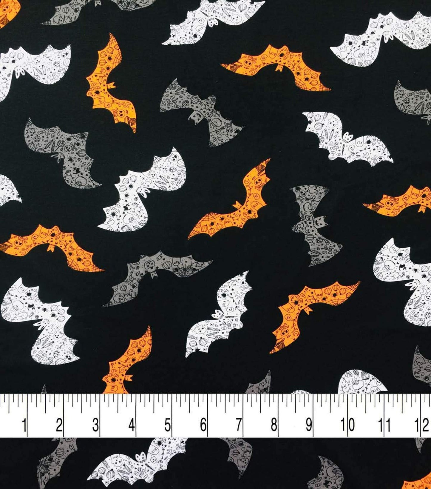 Tattoo Bat Skull Halloween light weight Cotton Knit Fabric 58'' wide FQ, half yard, one yard