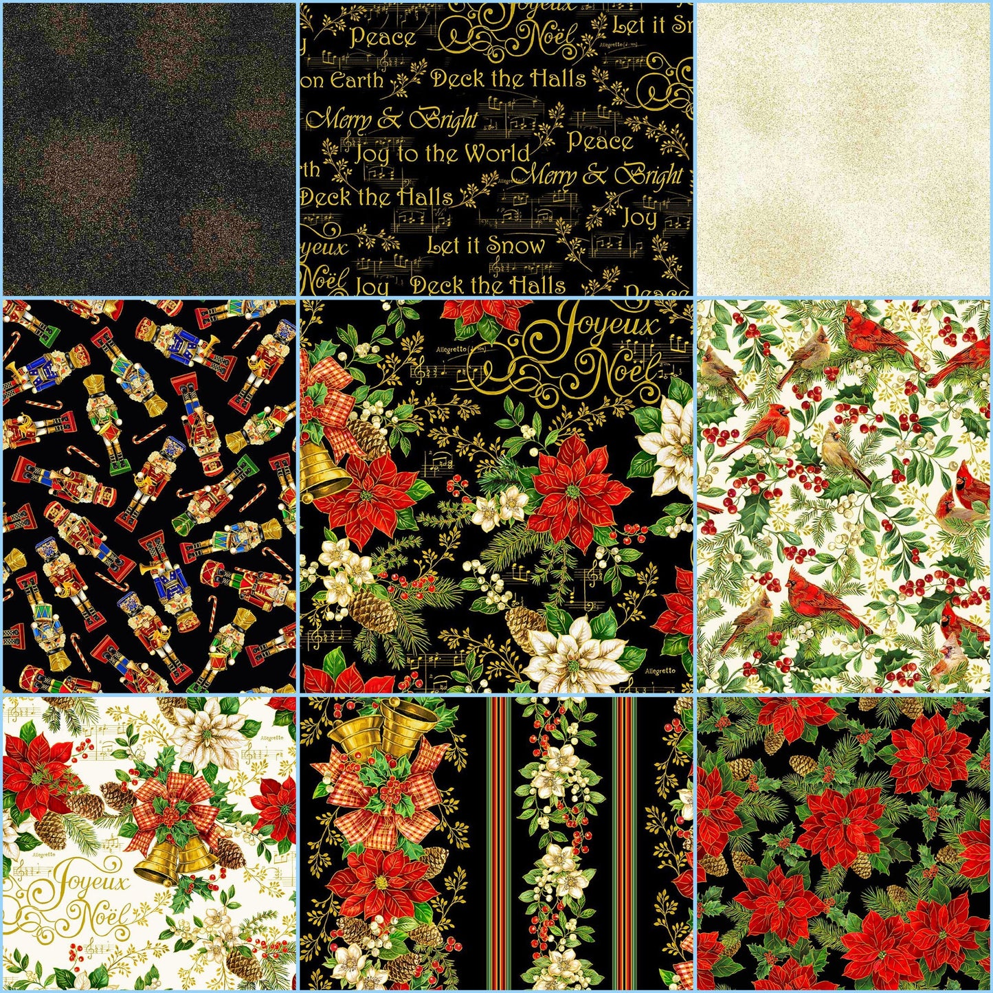 Timeless Treasures Cardinal on Branches Holiday-CM2055 black Deck the Halls Collection metallic Christmas 100% cotton fabric