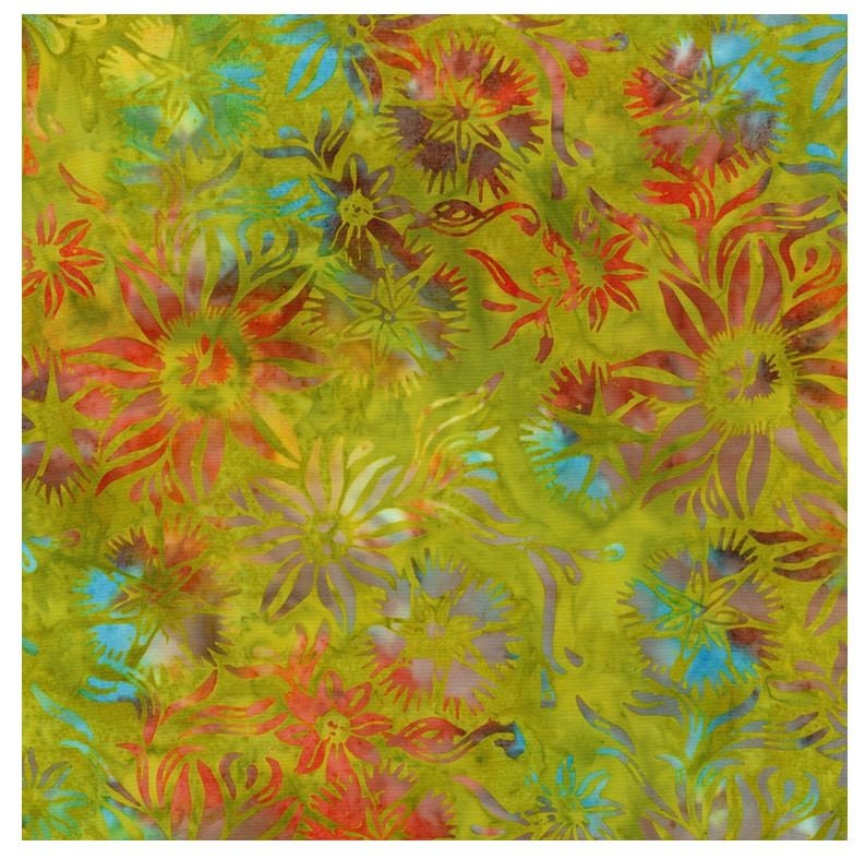 Timeless Treasures Fabrics Mini Palm Tree Tonga Batiks Scheming Florals Moss 100% cotton Batik fabric