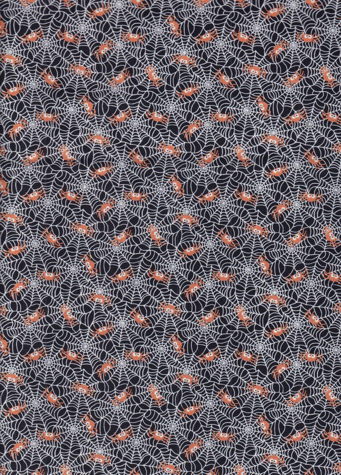 Hi Fashion Halloween CD2275 Black - Lil Spiders & Webs 100% Cotton Fabric