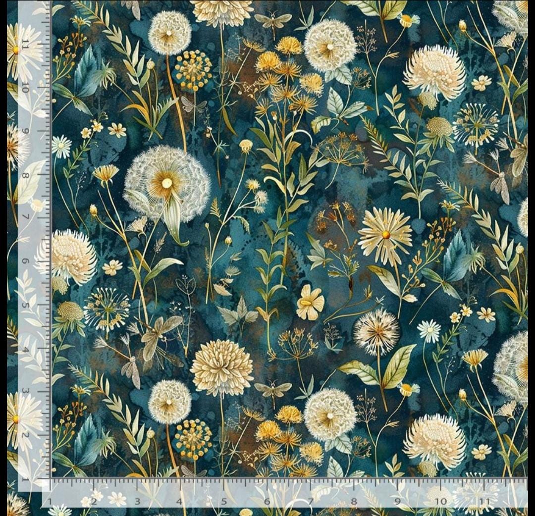 Timeless Treasures Midnight Wild Floral FLEUR-CD3683 NIGHT from collection Forest Whisper 44/45" inches digital print 100% Cotton Fabric